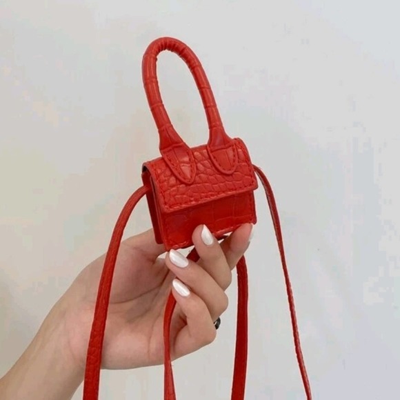 Handbags - Red Mini Purse Crocodile-Embossed Square Bag Crossbody Petite Bag Clutch